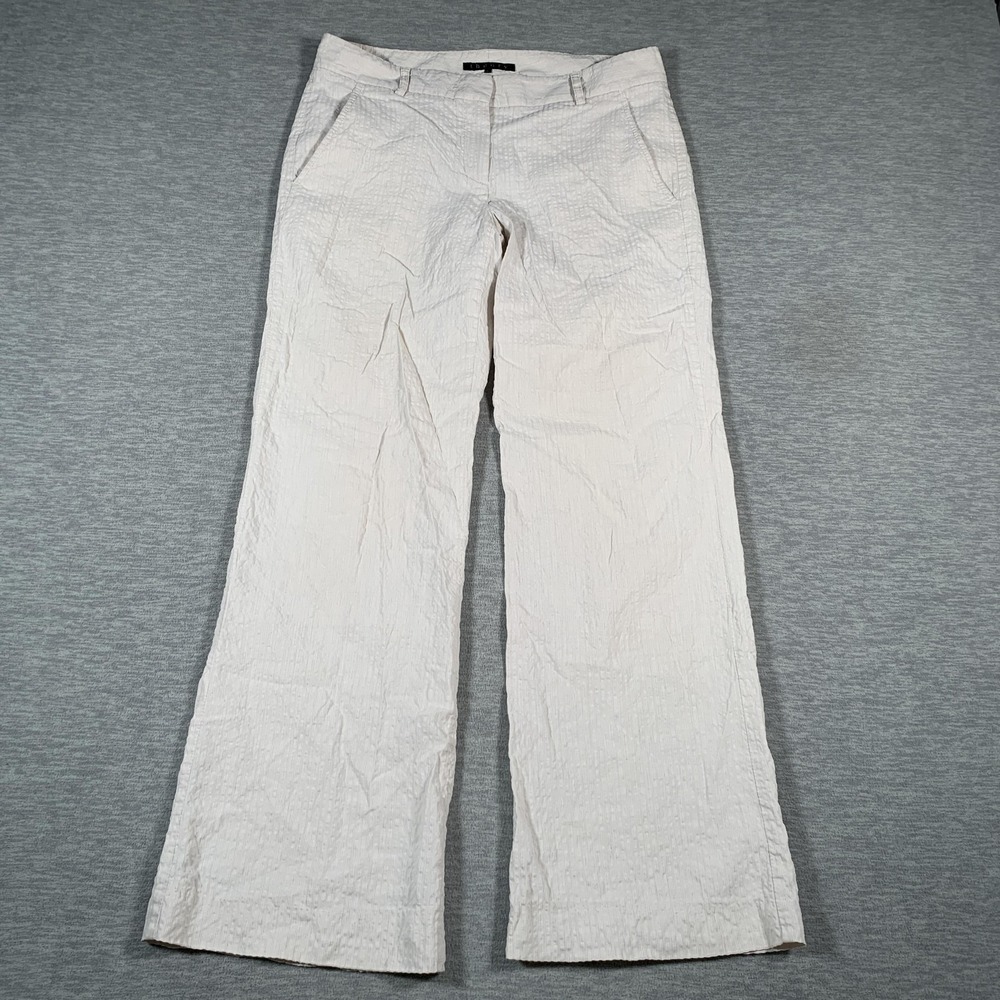 Theory Pants Womens 6 Beige Linen Blend Straight Leg Made‎ in USA Seersucker